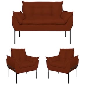 Kit 2 Poltronas Opala + Namoradeira Base Metal Preta Suede Terracota