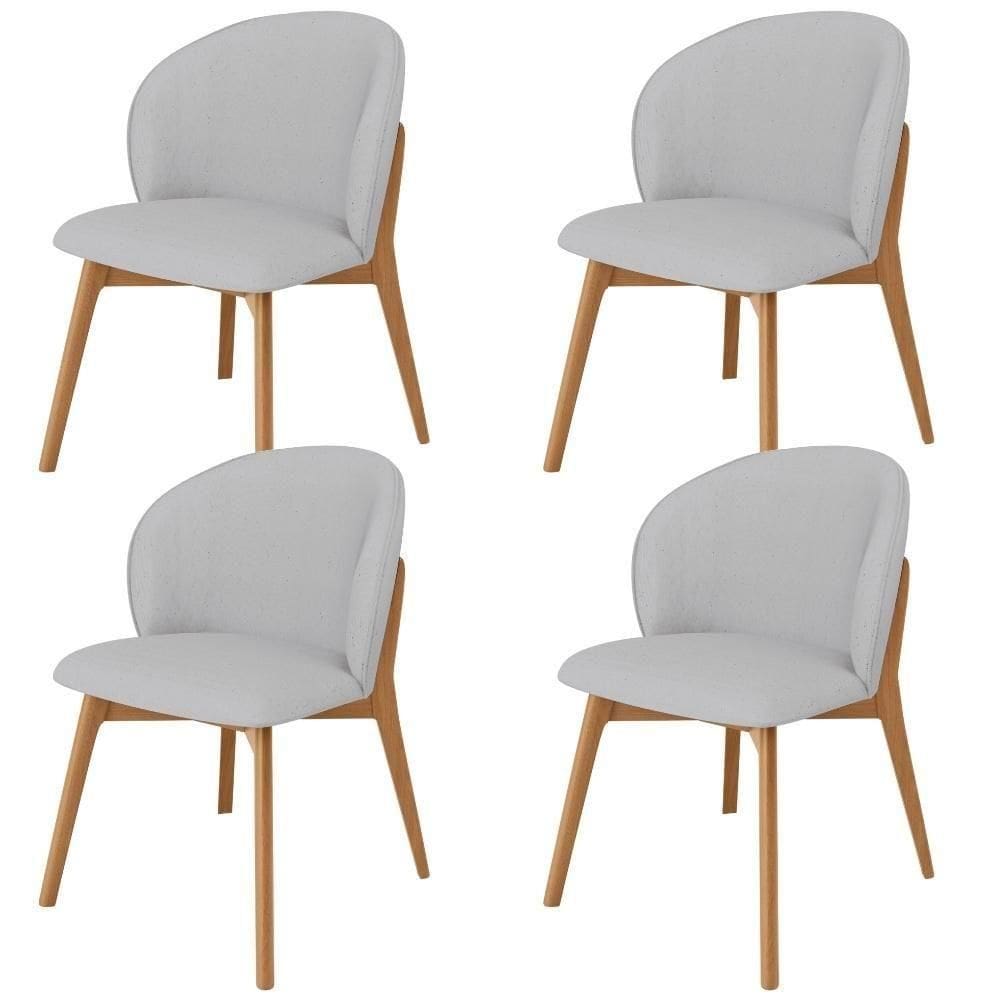 Kit 04 Cadeiras De Jantar E Estar Living Estofada Mia L02 Linho Cinza - Lyam Decor