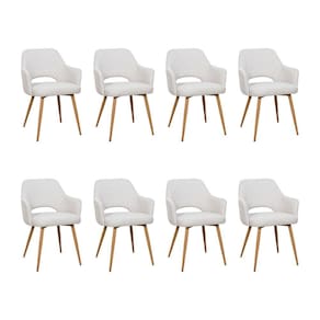 Kit 8 Cadeiras De Jantar Dakota Estrutura Aço Carbono Laminado Natural Com Estofado Linho Cru