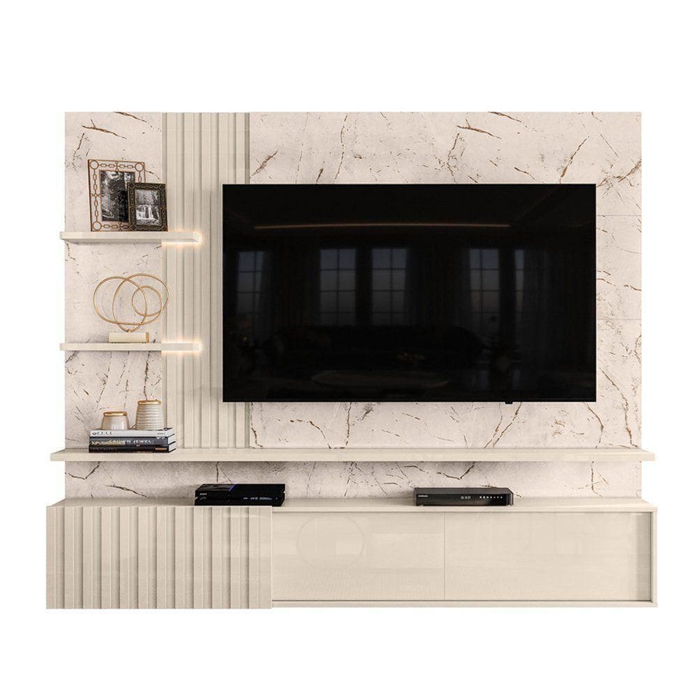 Painel Bancada Suspensa Para 60 Polegadas Atena - 7 Decor Calacata E Off White