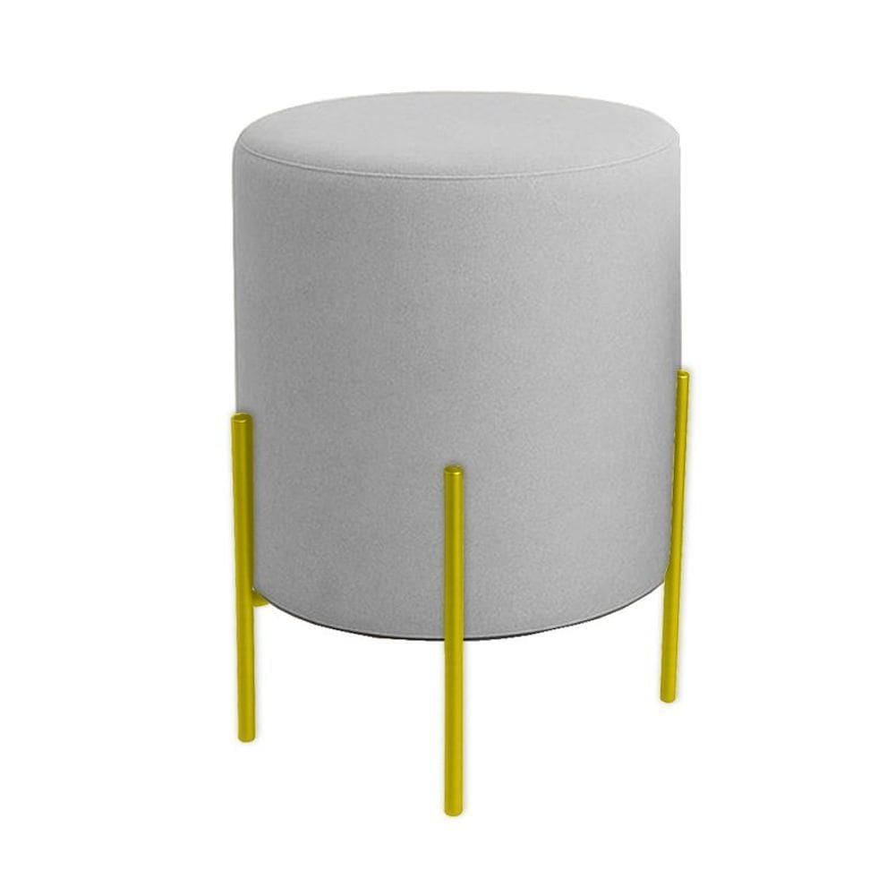 Puff Orgânico Boucle Thor Com Pés De Ferro Dourado Prata