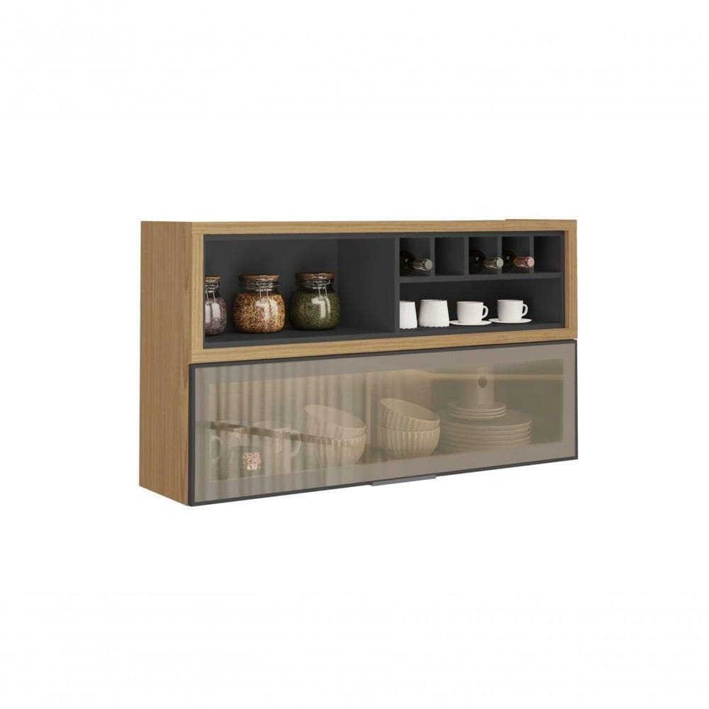 Armário Aéreo 120cm 1 Porta Horizontal Vidro E Nicho Adega New Porto - Itatiaia Freijó-grafite