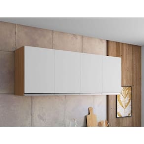 Armário Aéreo Para Cozinha Ambiente Andréia 4 Portas 150cm Amêndoa Branco - Ajl