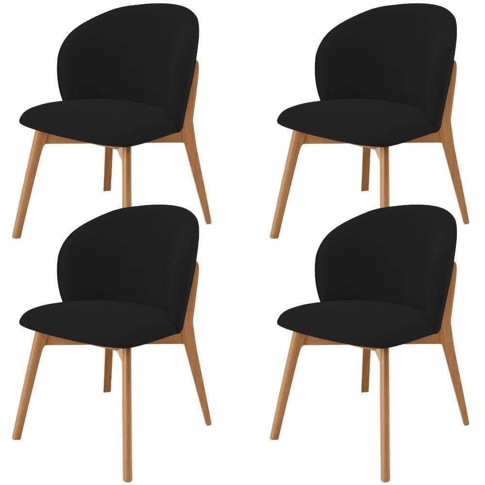 Kit 04 Cadeiras De Jantar E Estar Living Estofada Mia L02 Suede Preto - Lyam Decor