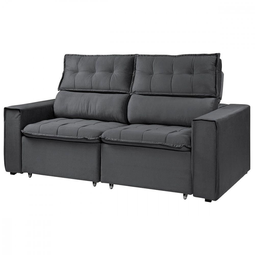 Sofá Para Sala Reclinavel Estofado Cancún 200cm Veludo Chumbo