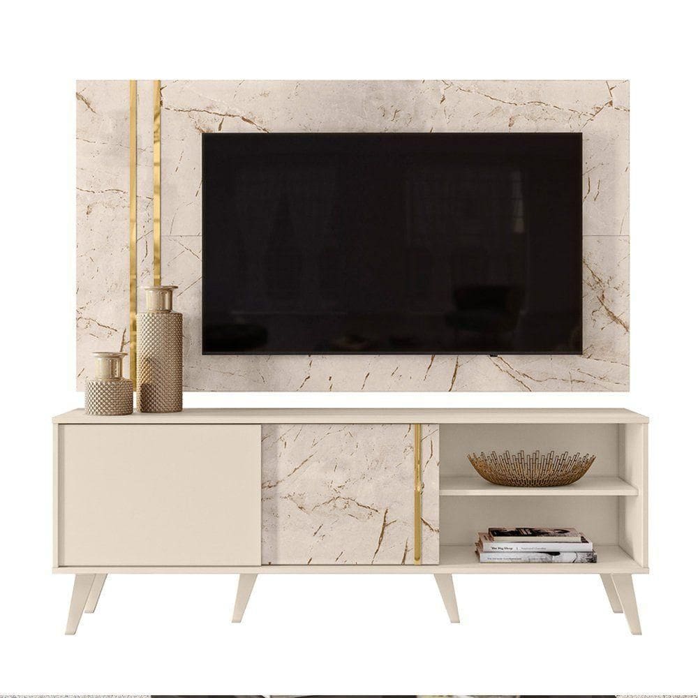 Combo Painel De 60 Polegadas + Rack Cronos - 7 Decor Calacata E Off White