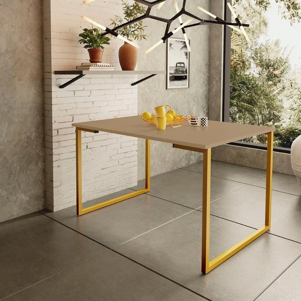 Mesa De Jantar Steel Estilo Industrial Pés De Aço 120x80cm Dourado/Fendi