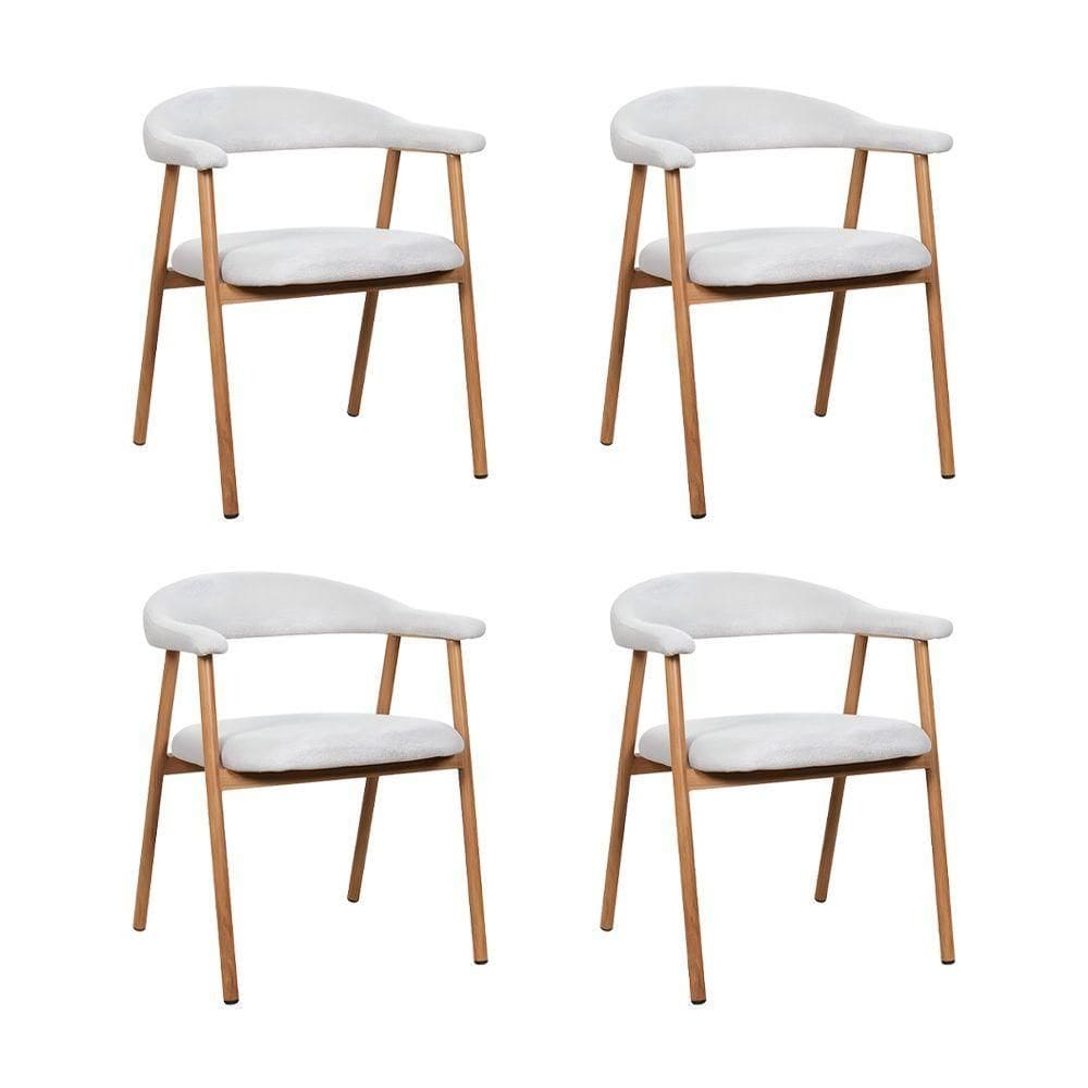 Kit 4 Cadeiras De Jantar Luana Estrutura Aço Carbono Laminado Natural Com Estofado Linho Cru