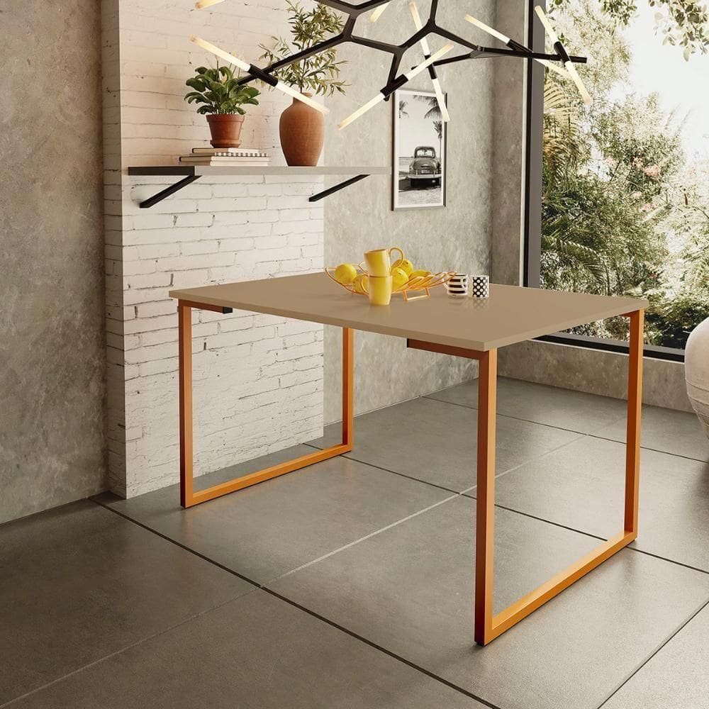 Mesa De Jantar Steel Estilo Industrial Pés De Aço 120x80cm Cobre/Fendi