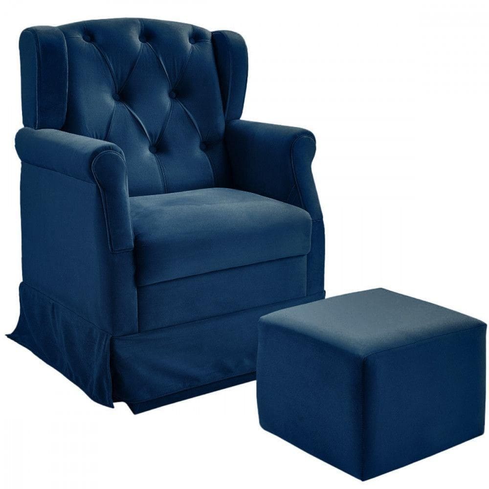 Poltrona Balanço Ternura + Puff Em Veludo - Star Confort Azul
