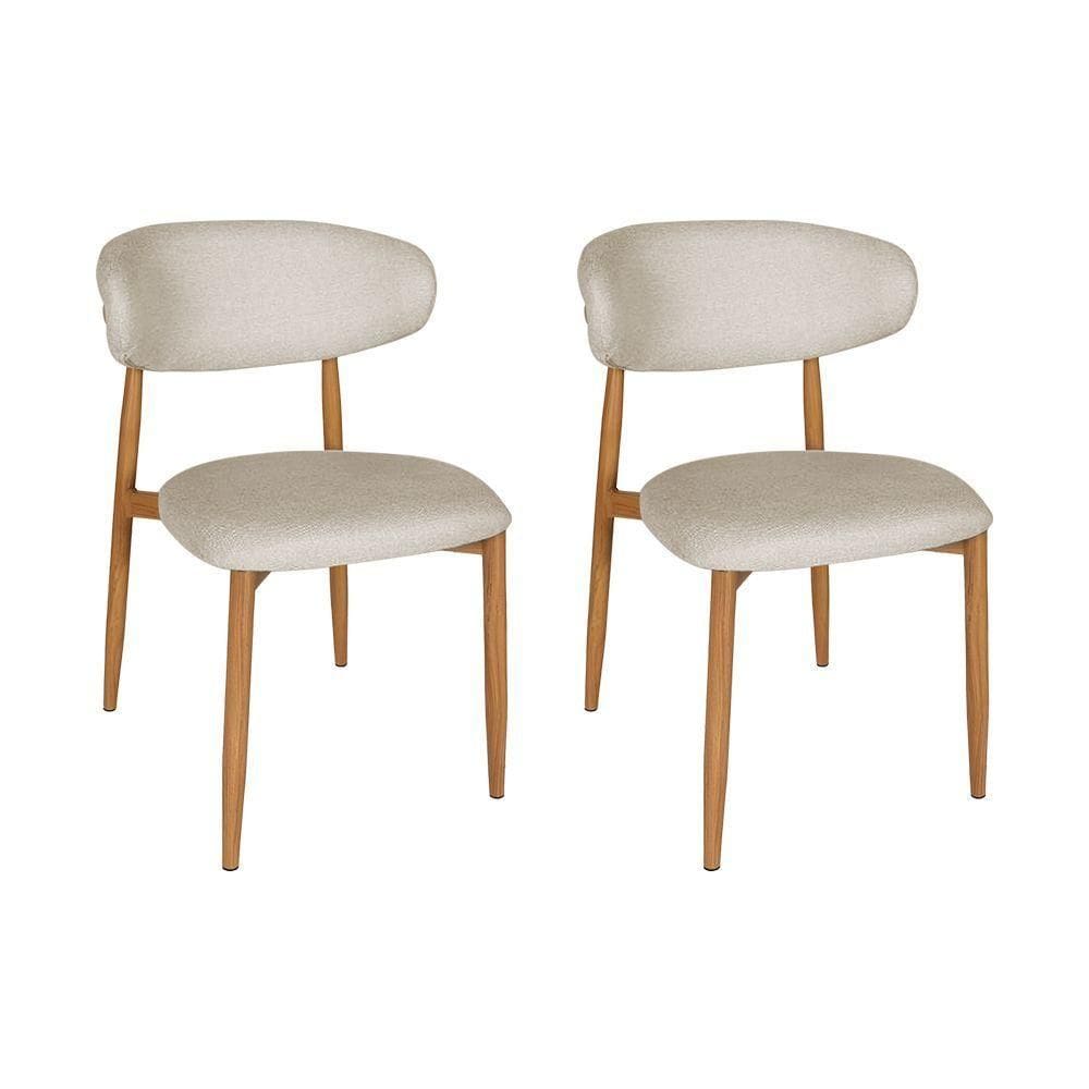Kit 2 Cadeiras De Jantar Lucy Estrutura Aço Carbono Laminado Natural Com Estofado Linho Cru