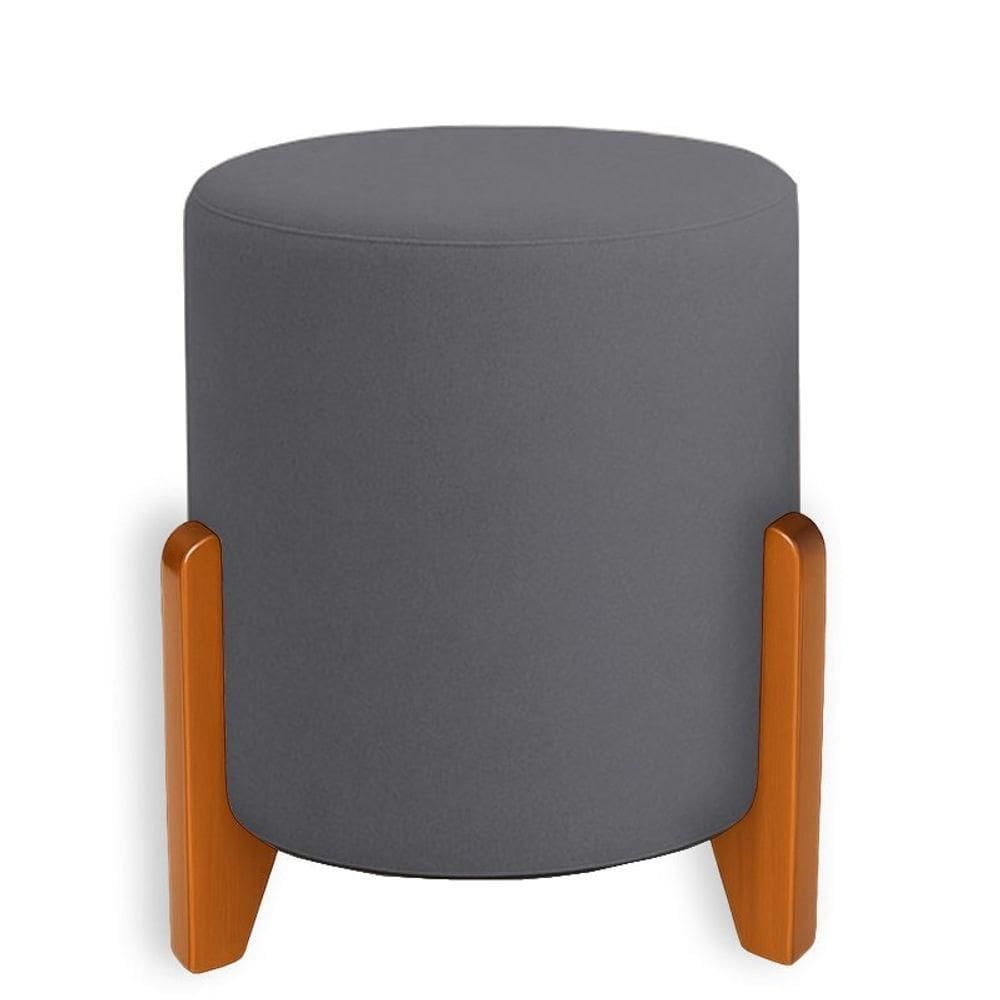 Puff Orgânico Veludo Thor Com Pés De Madeira Cinza Escuro