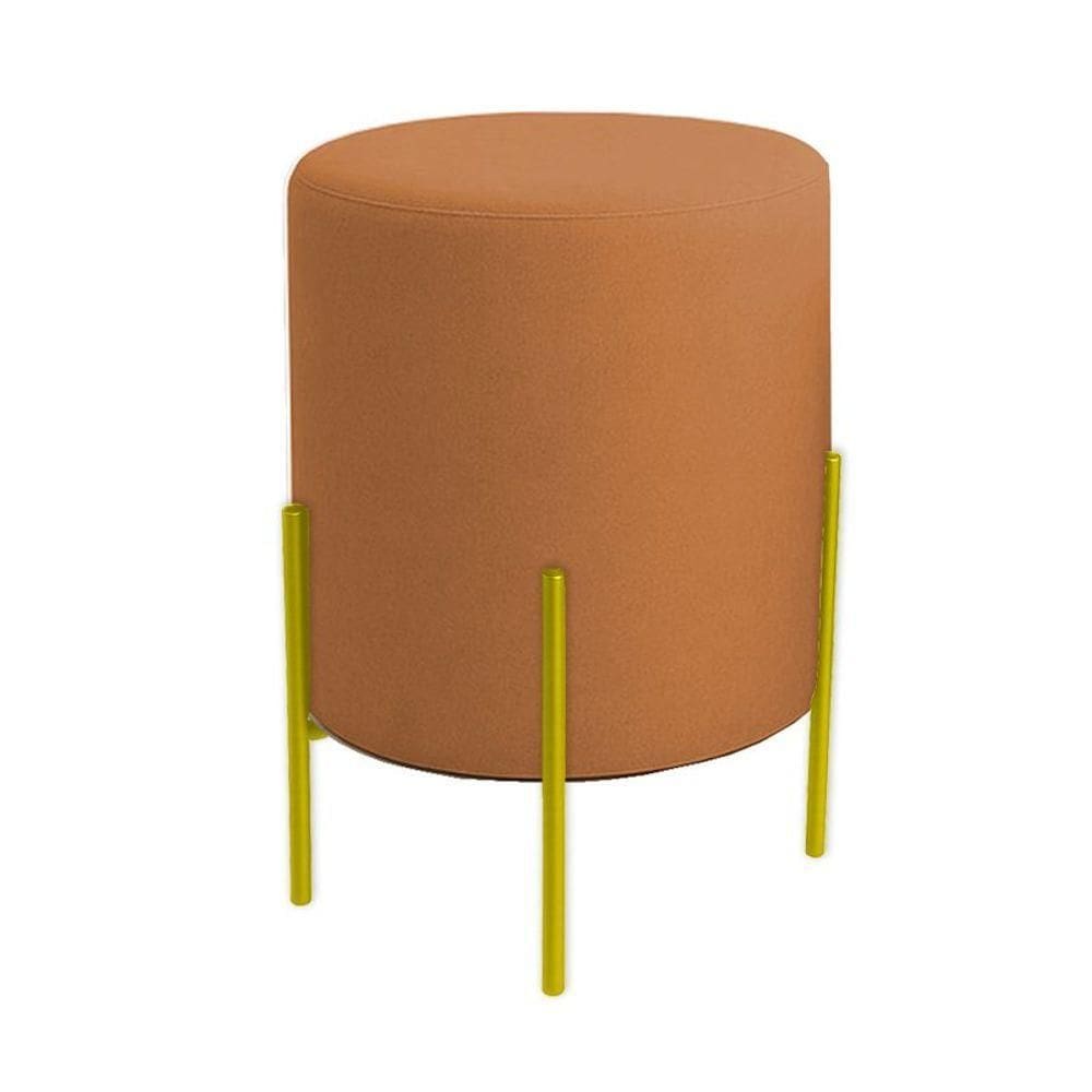Puff Orgânico Veludo Thor Com Pés De Ferro Dourado Terracota