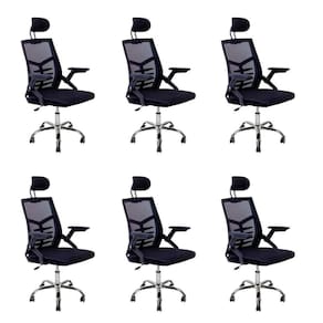 Kit 6 Cadeiras Escritório Executiva Diretor Relax Ergonômica Com Apoio De Cabeça