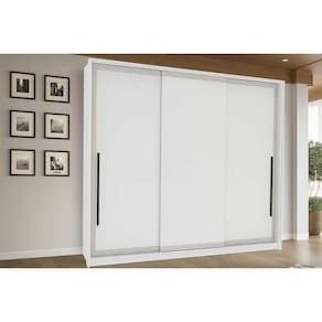 Guarda Roupa 3 Portas de Correr e 4 Gavetas Valência Branco - Politorno