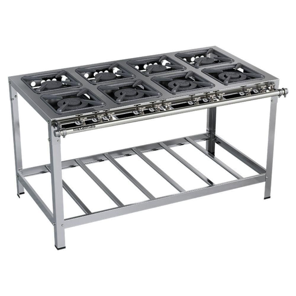 Fogão Industrial Stori Premium 8 Bocas 30x30 M16 Aço Inox 430 Metalmaq Fogão Baixa Pressão