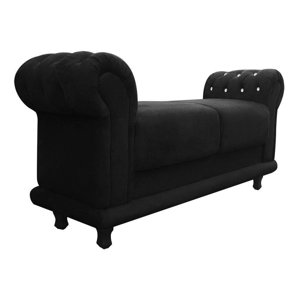 Recamier Barcelona Namoradeira Calçadeira 1,20 Cm Suede Preto Com Strass D`rossi