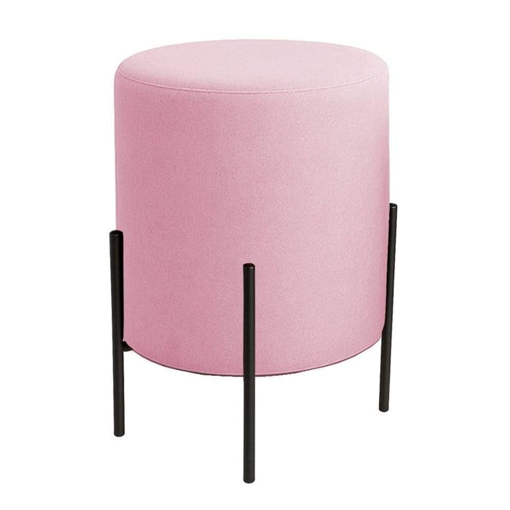 Puff Orgânico Boucle Thor Com Pés De Ferro Preto Rosê