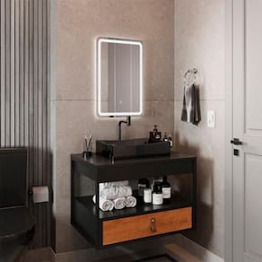 Gabinete Harley 1 Gaveta Espelho Retangular Led 60cm Bivolt Preto/Nature