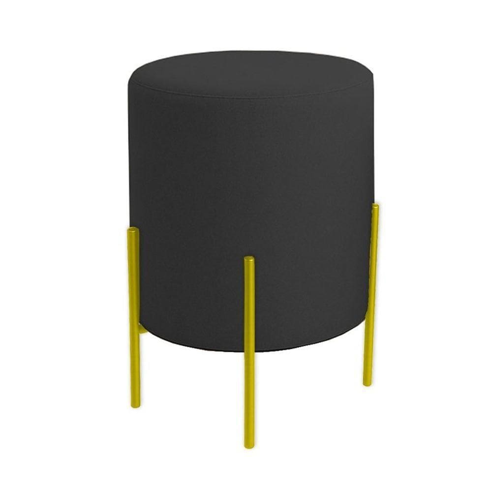 Puff Orgânico Veludo Thor Com Pés De Ferro Dourado Preto