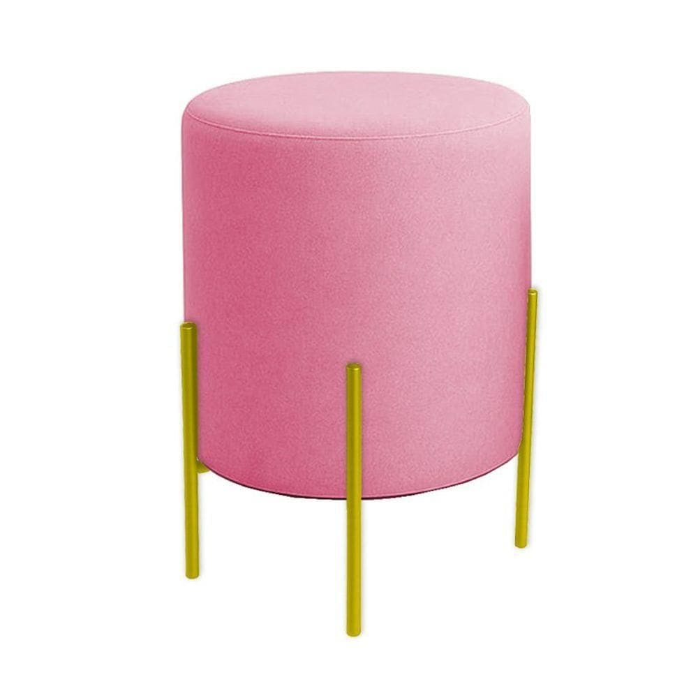 Puff Orgânico Veludo Thor Com Pés De Ferro Dourado Rosa