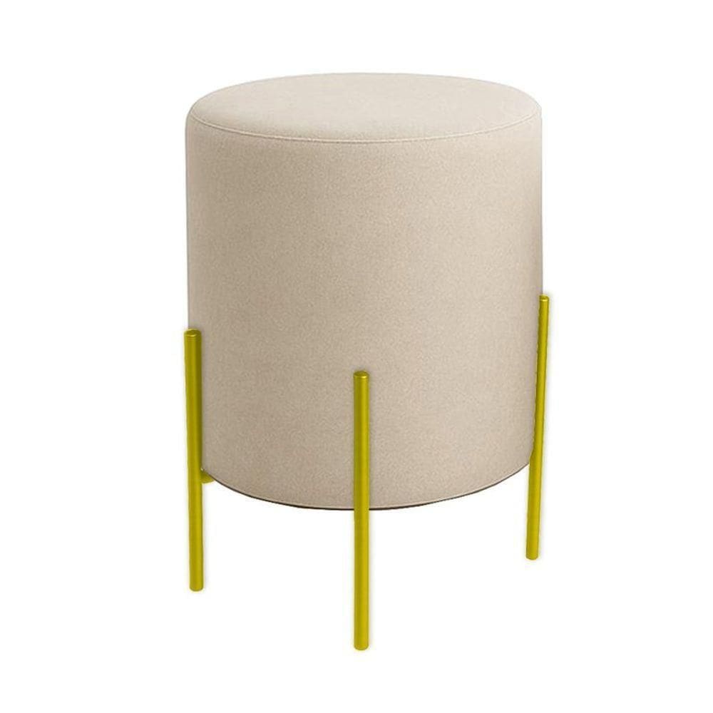 Puff Orgânico Boucle Thor Com Pés De Ferro Dourado Bege