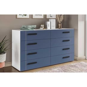 Cômoda Casal Lisboa c/ 8 Gavetas Branco/Azul - Politorno