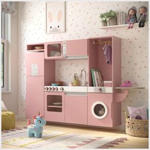 Cozinha Infantil LalicomRefrigerador, Fogão, Micro-ondas, Máq. Lavar-tabua Passar Rose