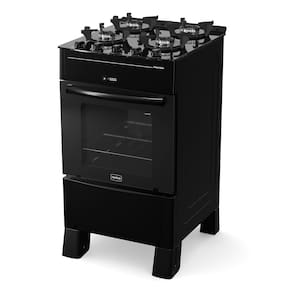 Fogão 4 Bocas Preto Smart Glass com Forno 50 L em Vidro Temperado Realce