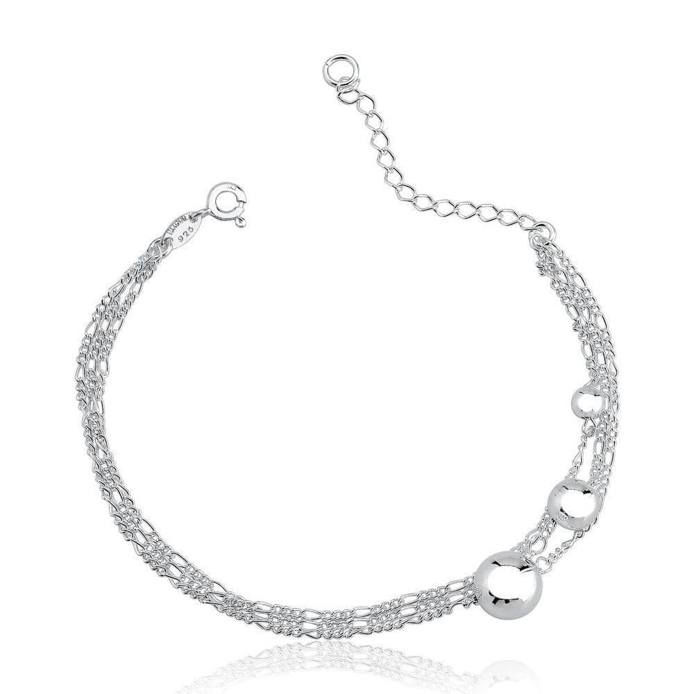 Pulseira De Prata Com Elos Delicados E Bolas Centrais Em Prata 925