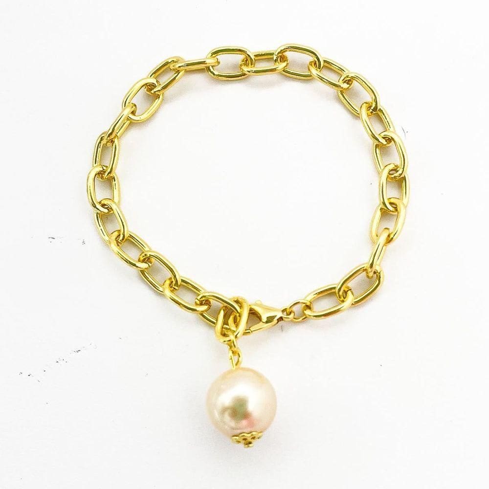 Pulseira Elos Com Perola Banhada A Ouro 18k