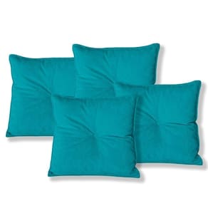 Kit 4 Almofadas Quadradas Tina Com Botão Central 50x50 Cm Veludo 7 Decor Azul Turquesa