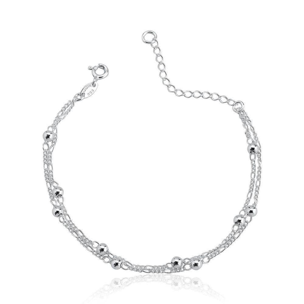 Pulseira 2 Correntes Bolas 3mm Prata 925