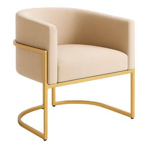 Poltrona Decorativa Luana Veludo Com Pés De Ferro Dourado 7 Decor Bege