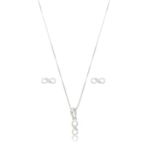 Conjunto Colar E Brincos Minimalistas Infinito Prata 925