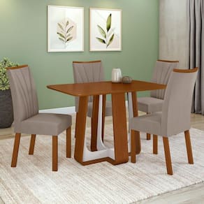 Conjunto Sala De Jantar Mesa Easy Pop 120x80cm Tampo Mdf Com 4 Cadeiras Confort Suede Animale Bege Frassino/off White