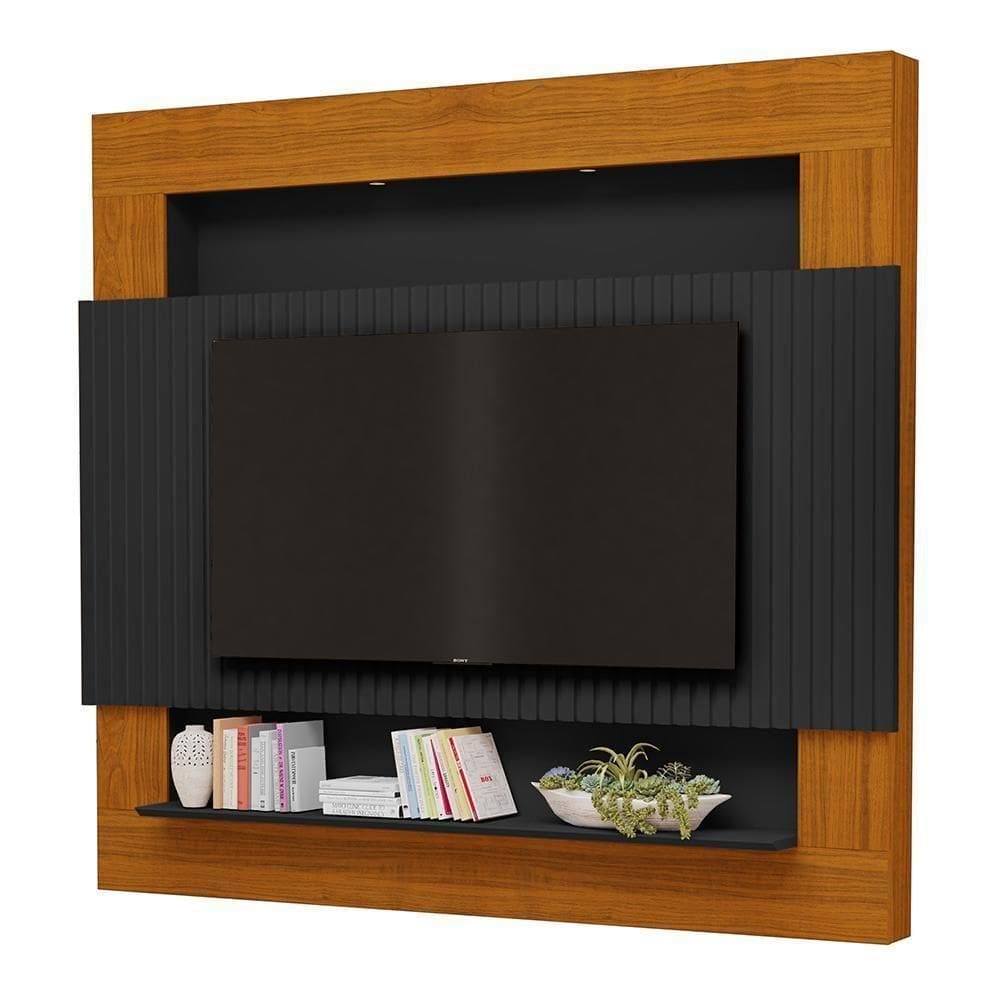 Painel Home Suspenso Riviera Ripado Preto-freijó Para Até 75? - Móveis Luapa Preto-freijó