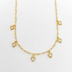 Colar Choker Elos Com Coração De Vidro Banhado A Ouro 18k