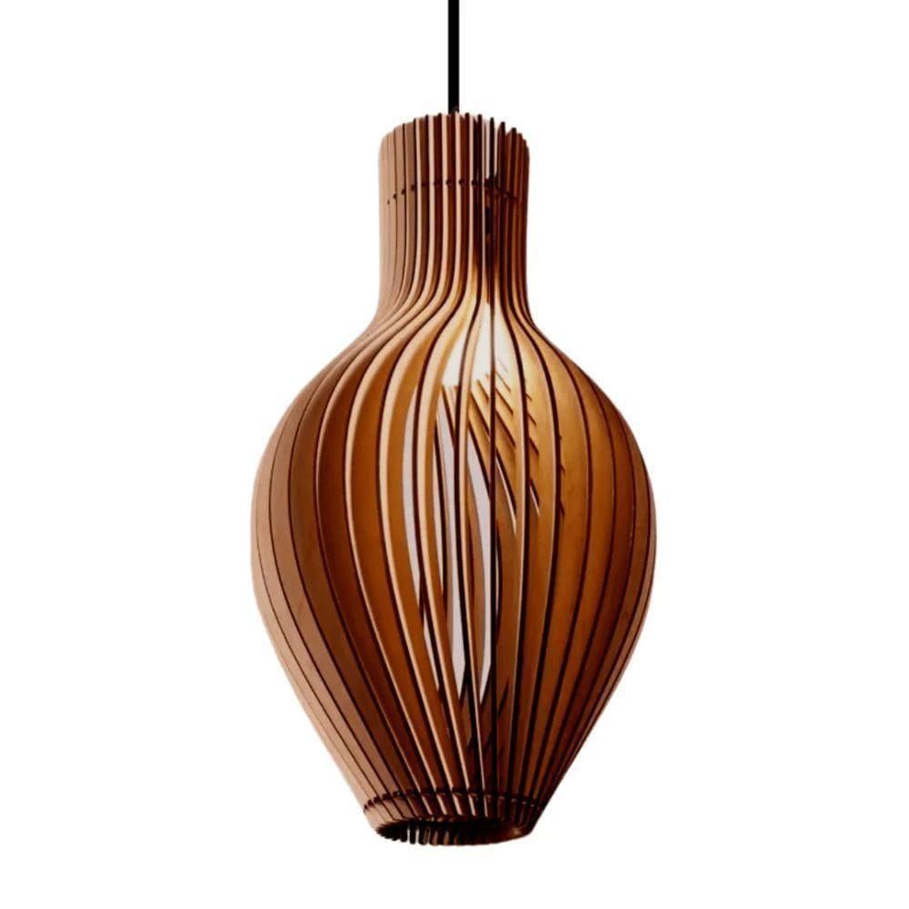 Luminária Teto Tipo Pendente Em Mdf Malvinas Completa - Marrom