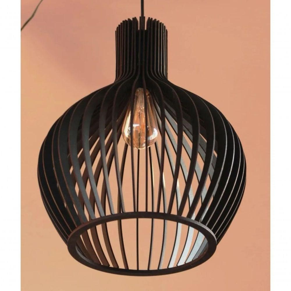 Luminária Teto Tipo Pendente Em Mdf Vegas Completa - Preta