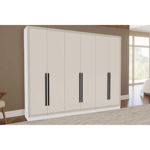 Guarda Roupa 6 Portas e 4 Gavetas Valência Branco/Creme - Politorno
