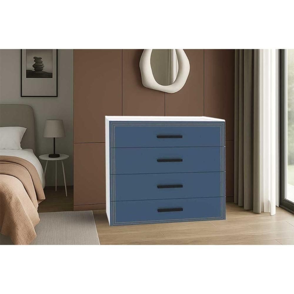 Cômoda Solteiro Valência c/ 4 Gavetas Branco/Azul - Politorno