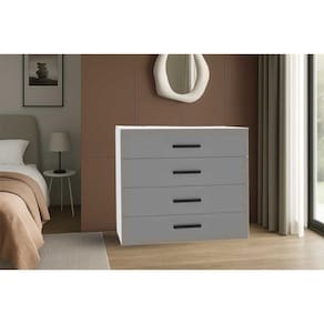 Cômoda Casal Valência c/ 4 Gavetas Branco/Cinza - Politorno
