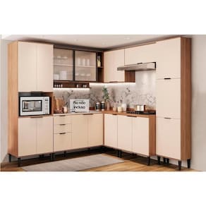 Cozinha Modulada Carraro Alpha Alpha 8 Peças (3Aéreos+3Balcões+1Paneleiro+1TorreQuente) C8P61 Freijo/Off White-Carraro