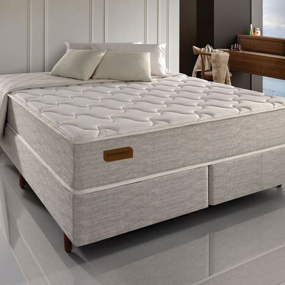 Conjunto Queen com Colchão e Cama Box Ammezen Firme 158cm X 198cm X 67cm Bege