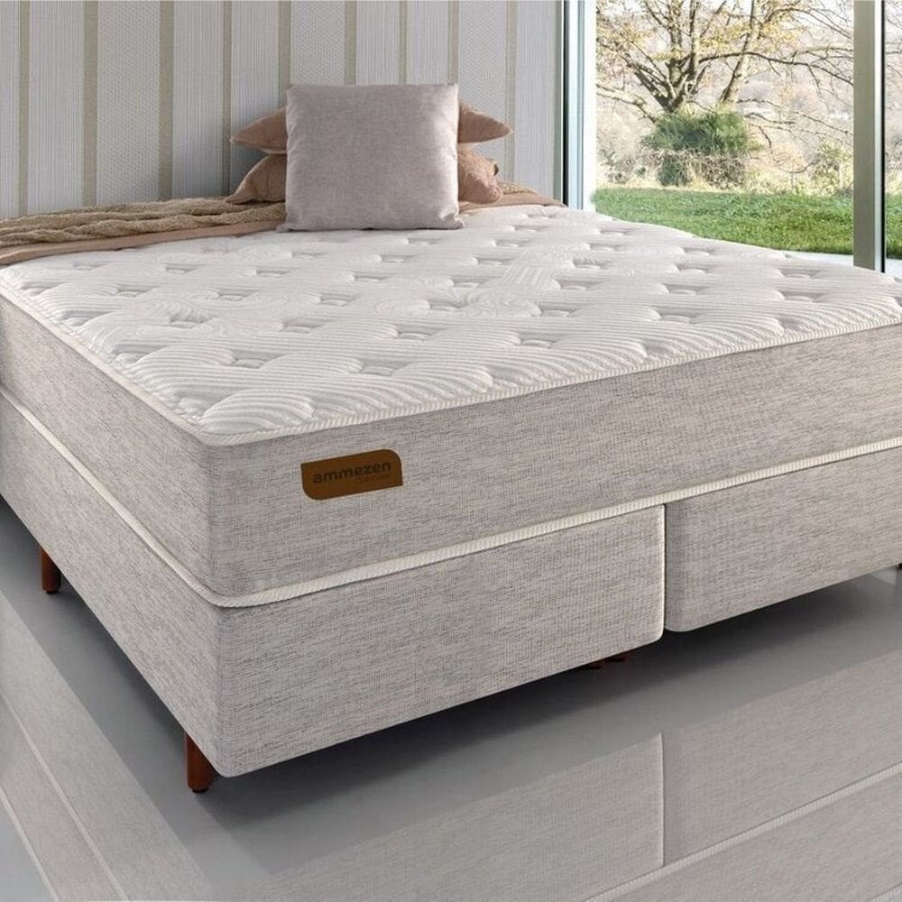 Conjunto King com Colchão e Cama Box Ammezen Macio 193cm X 203cm X 67cm Bege