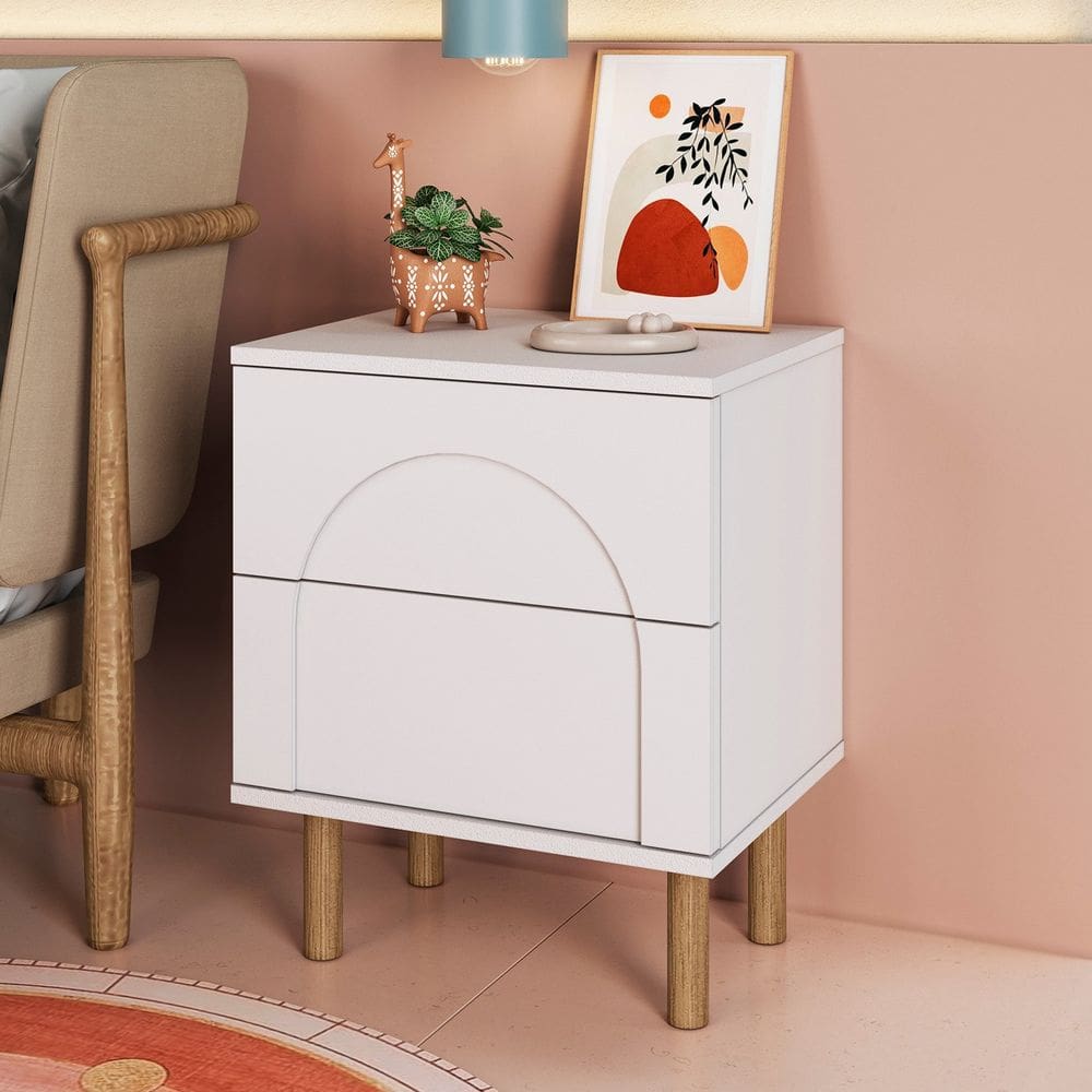 Mesa Cabeceira com 2 Gavetas Capela Branco