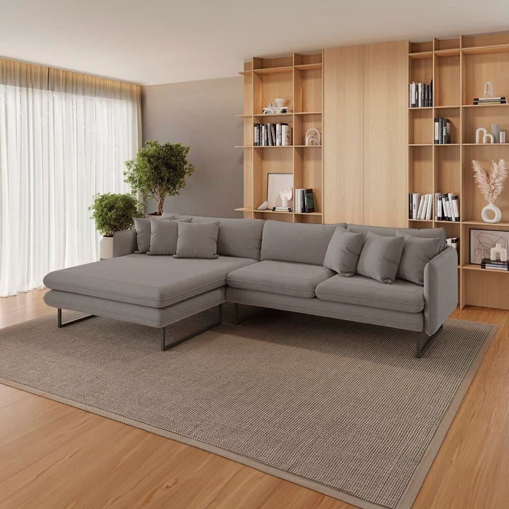 Sofá 5 Lugares Linho 92cm X 284cm Ricco Cinza