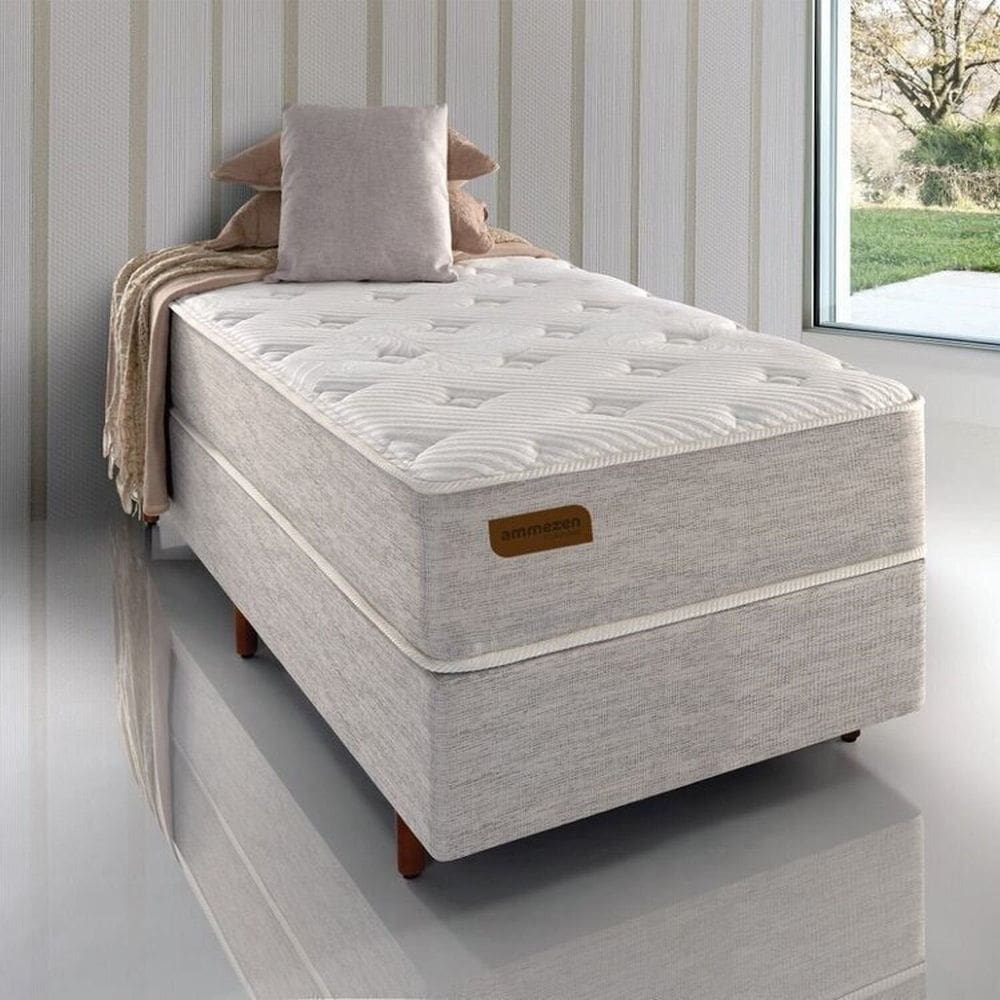 Conjunto Solteiro com Colchão e Cama Box Ammezen Macio 96cm X 203cm X 67cm Bege Bege