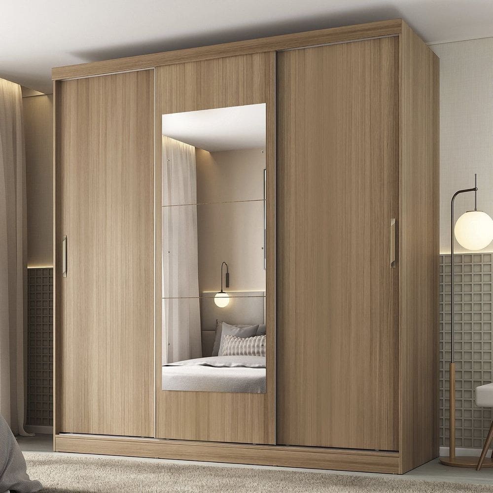 Guarda-roupa 3 Portas com Espelho Araçá Cabecasa Madeiramadeira Nogueira